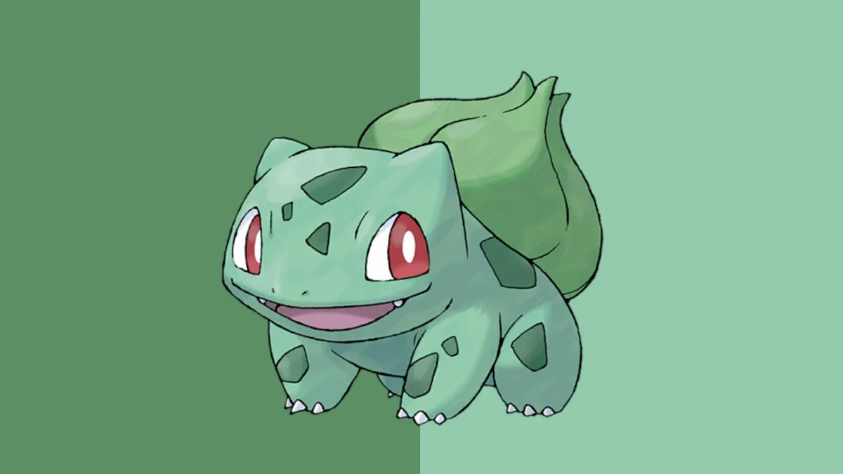 Bulbasaur with a green and light green background