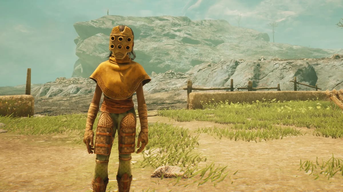 Character standing in desert with plains background