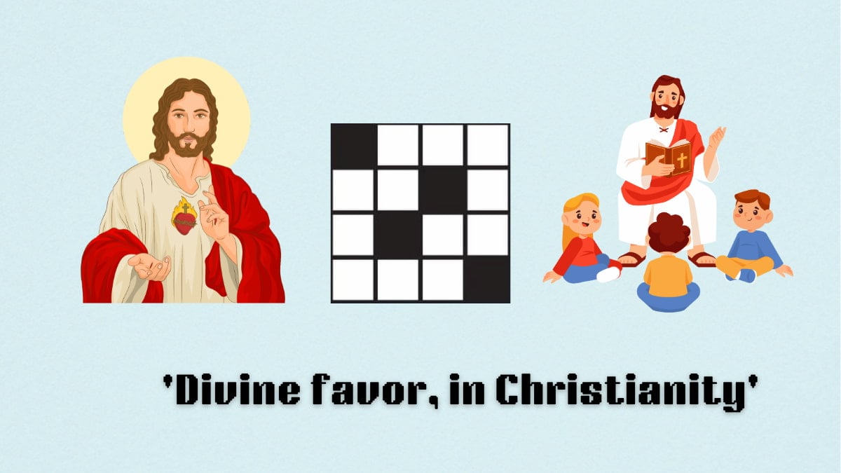 Picture showing the Divine favor, in Christianity clue cover in NYT Mini Crossword.