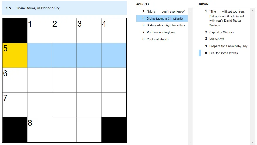 Picture showing the Divine favor, in Christianity clue in NYT Mini Crossword.