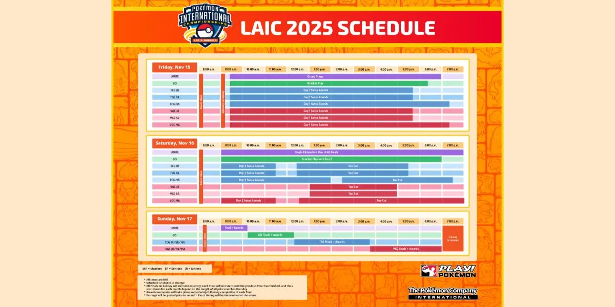 Full Pokémon LAIC 2025 schedule: How to watch TCG, VGC, Unite, and Go