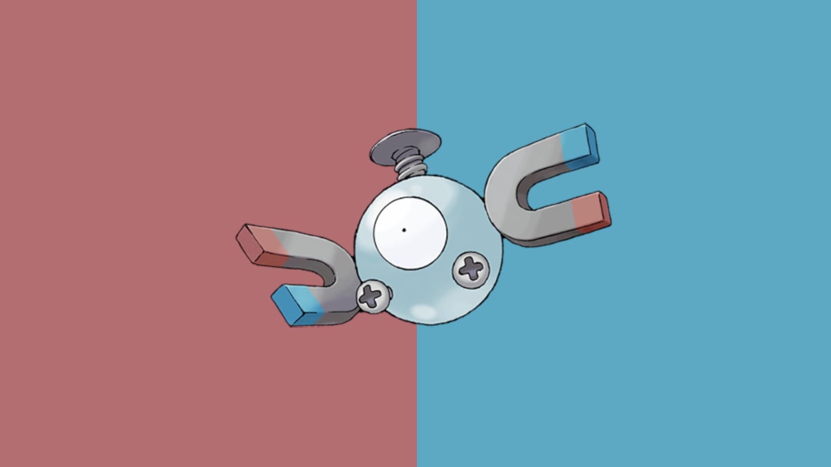 Magnemite with a red and blue background