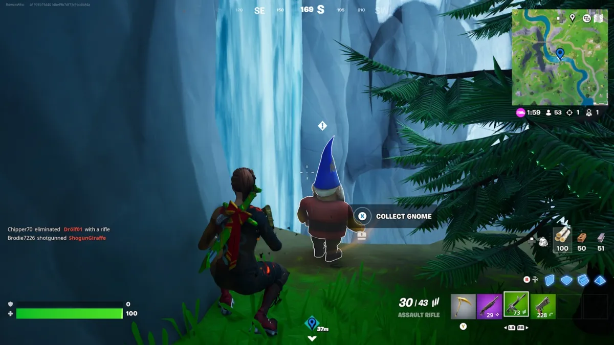 finding the gnome by a waterfall in a very secret spot