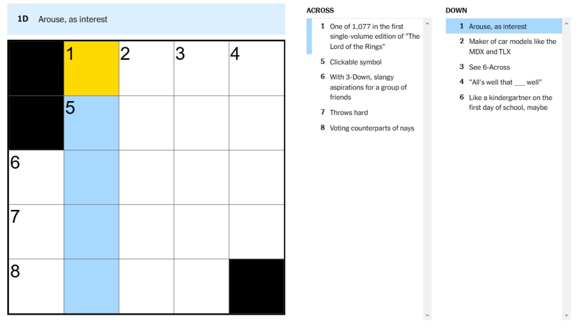 'Arouse, as interest' NYT Mini Crossword puzzle clue answer and hints