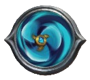 A swirl of blue in a silver border with two spikes on the left and right ends. This is the Oceanic Rush skill.