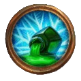 A tipped over green bottle releases green goo in this symbol. This is the Paralytic Poison icon in The Bazaar