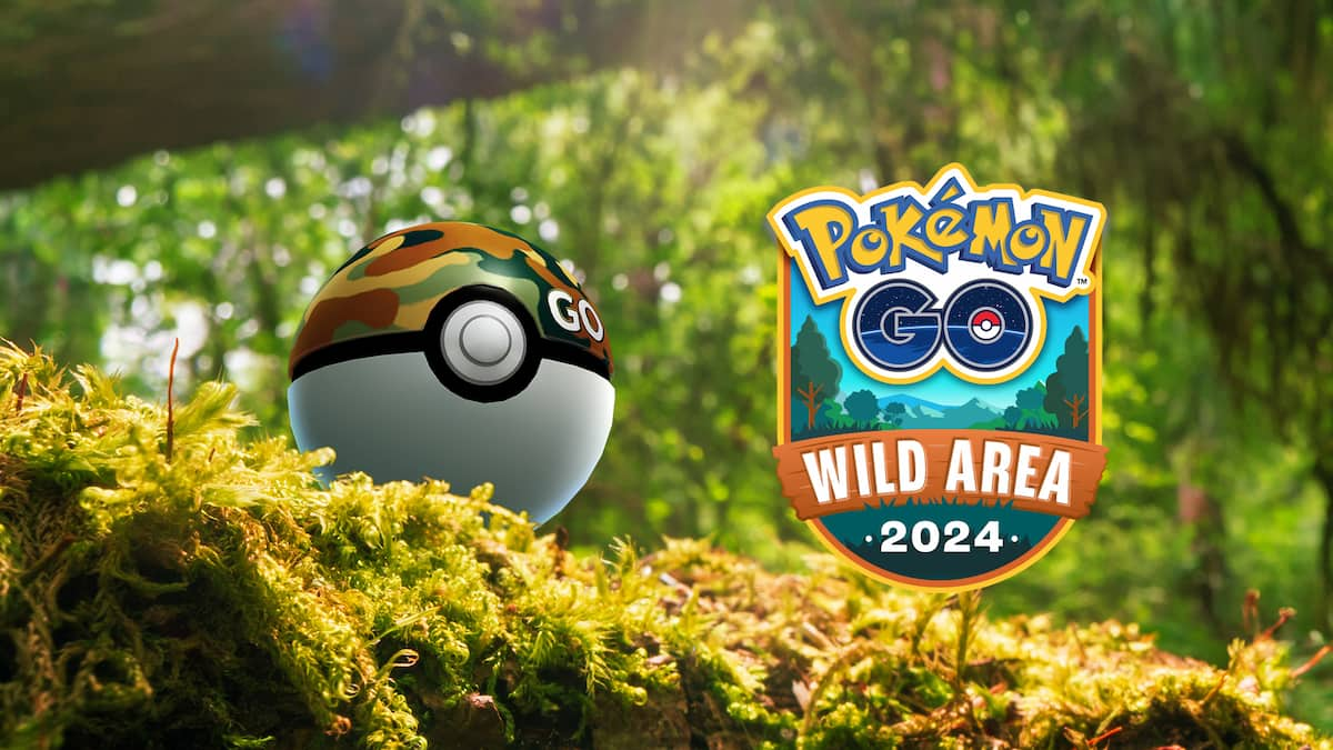 A Poke Ball in a safari print rests in the midst of some grass.