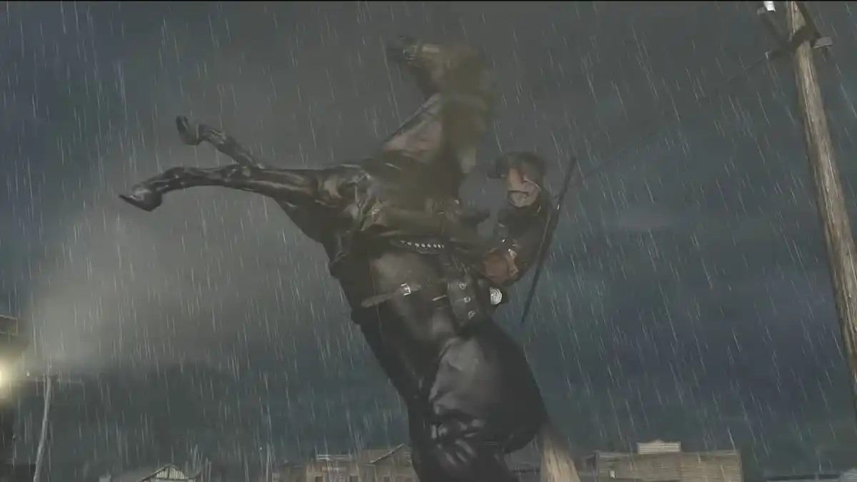 John Marston riding a horse in RDR on PC.