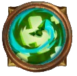 A green and light yellow swirl inside a brown circular border. This icon shows readers the Rapid Reconstruction skill in the Bazaar.