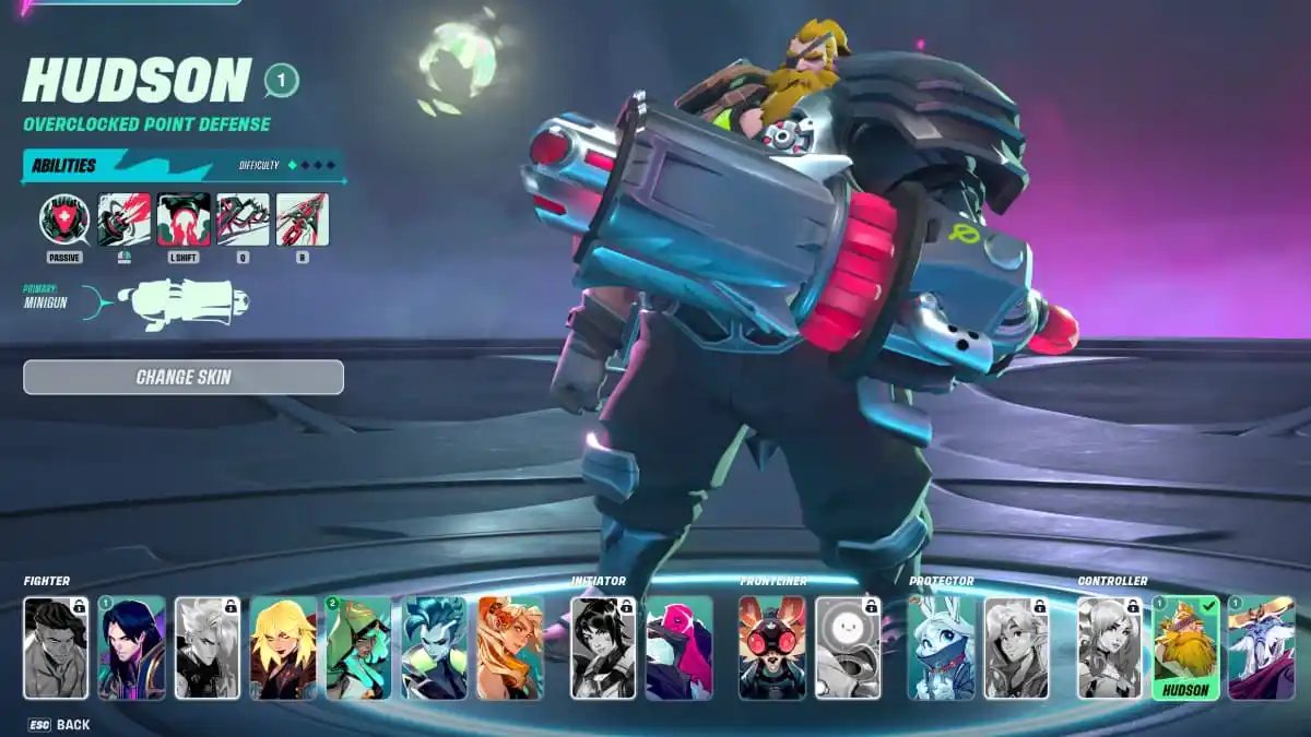 An image of Hudson from SUPERVIVE, which showcases him in the character select screen.