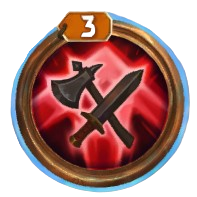 A hammer and a sword cross eachother atop a reddish background in the circular skill image for Standard Ordnance in The Bazaar.