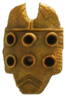 A brown mask with six eyes, two pointy ears, and an upside down triangle design on the mouth. This is the default mask in Towers of Aghasba