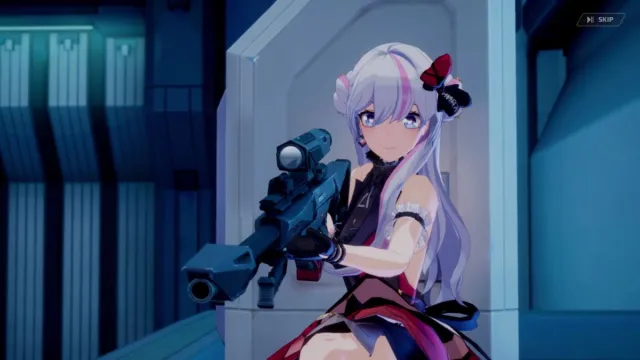 A shot of Kanami after shooting with her sniper rifle in the Strinova opening