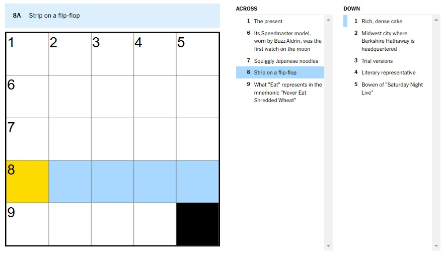 Picture showing the strip on a flip-flop clue in NYT Mini Crossword.