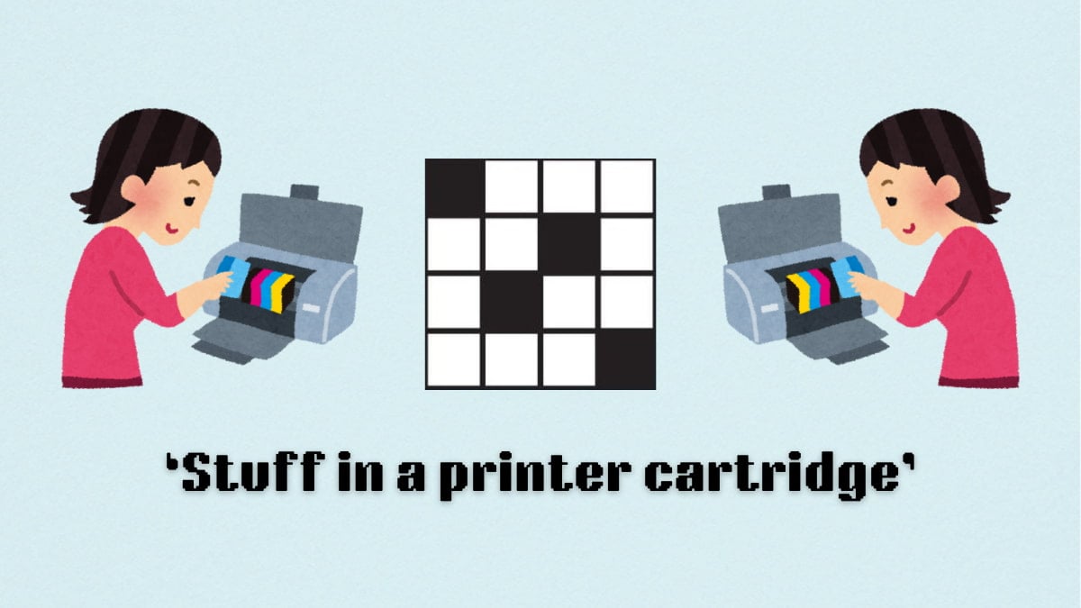 Picture showing the Stuff in a printer cartridge clue cover in NYT Mini Crossword.