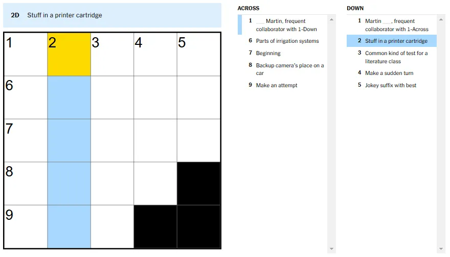 Picture showing the Stuff in a printer cartridge clue in NYT Mini Crossword.