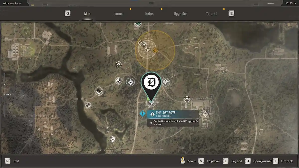 STALKER 2 map with the Lost Boys quest location