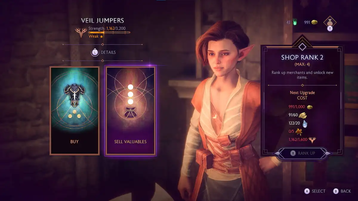 A Veil Jumpers merchant in Dragon Age, a female elf with brown hair.