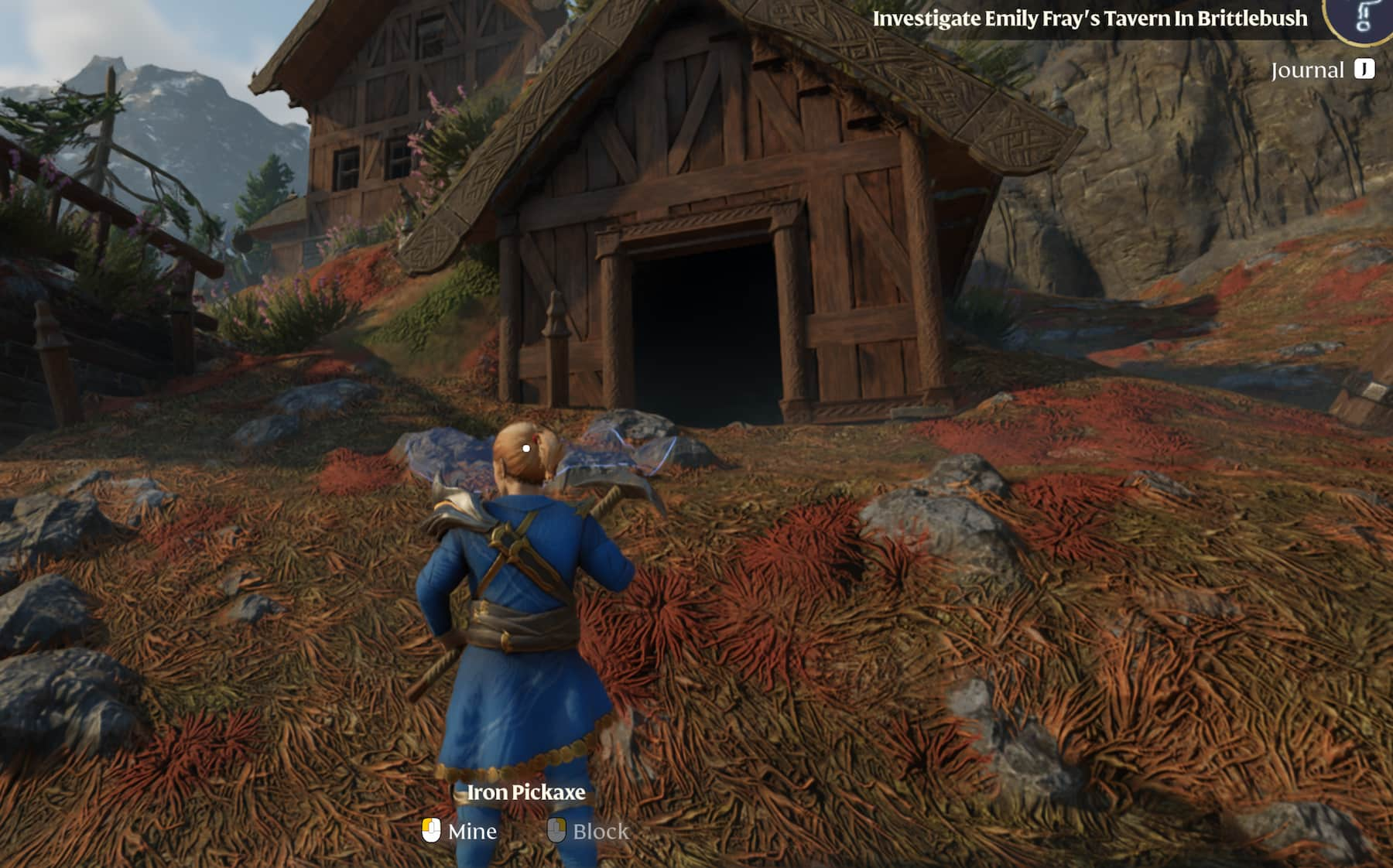 A screenshot from Enshrouded showing readers which goat hut to enter to find the Fluffy Hat.