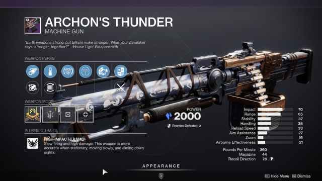 Arhcon's Thunder curated roll in Destiny 2