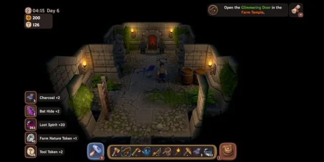 Walkthrough screenshot of Luma Island Farm Temple showing path, player character, and treasure.