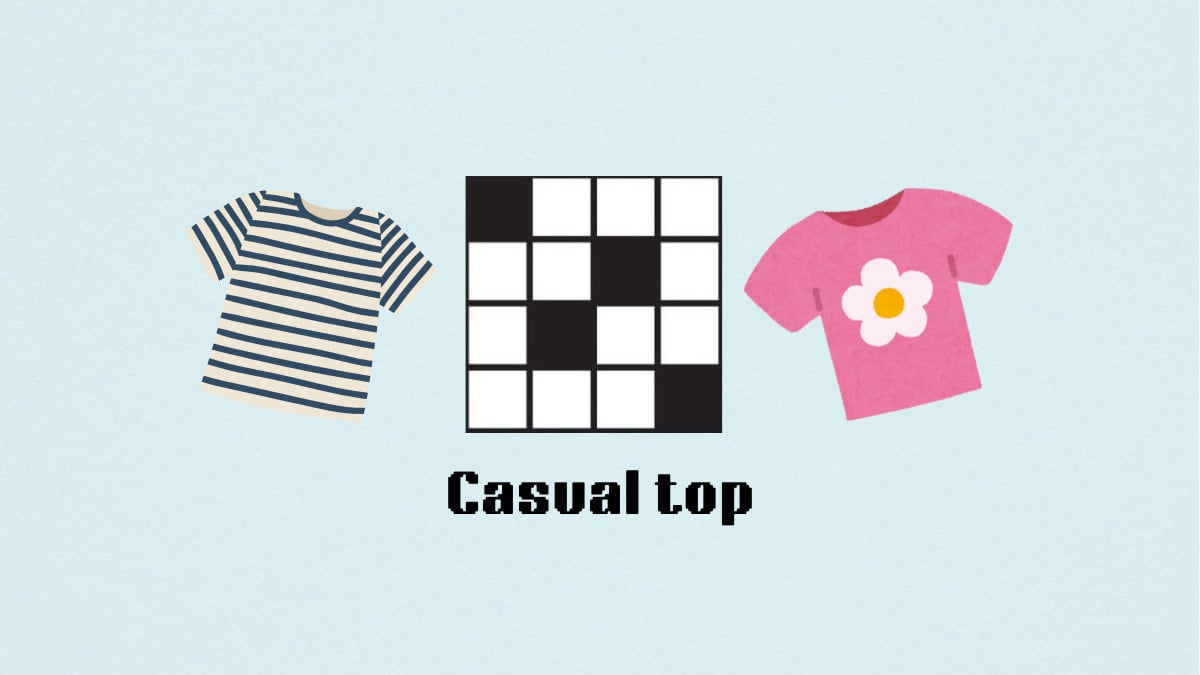 Aa pink shirt with a white flower and a grey striped shirt by the Casual top clue for the NYT Mini Crossword.