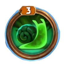 A green snail in a circle. This is the Creeping Toxins skill in The Bazaar.