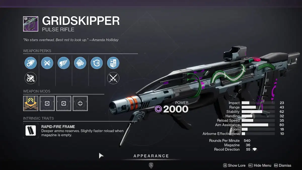 Rollos del dios Gridskipper y las mejores ventajas en Destiny 2