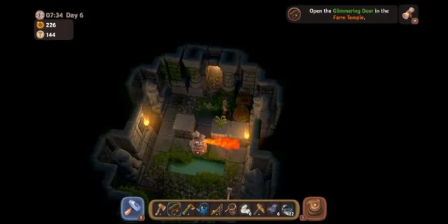 Walkthrough screenshot of Luma Island Farm Temple showing path, player character, and treasure.