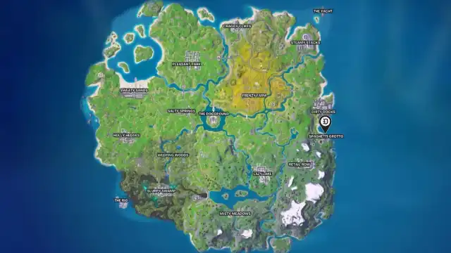 Spaghetti Grotto marked on the Fortnite Remix map.