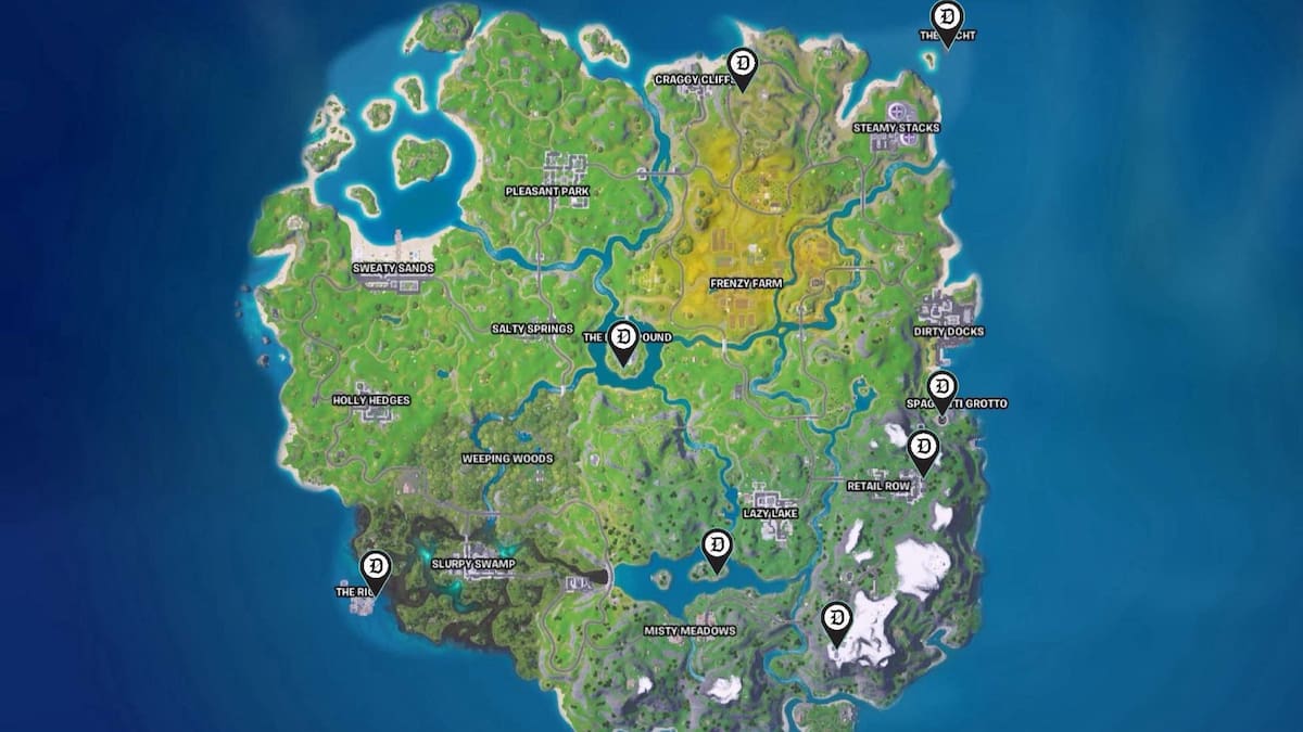 Semua lokasi helikopter di peta di Fortnite Remix.