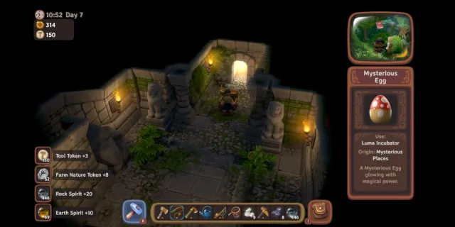 Walkthrough screenshot of Luma Island Farm Temple showing path, player character, and treasure.