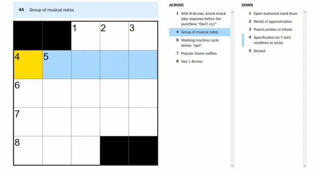 The Group of musical notes clue highlighted on the NYT Mini Crossword.