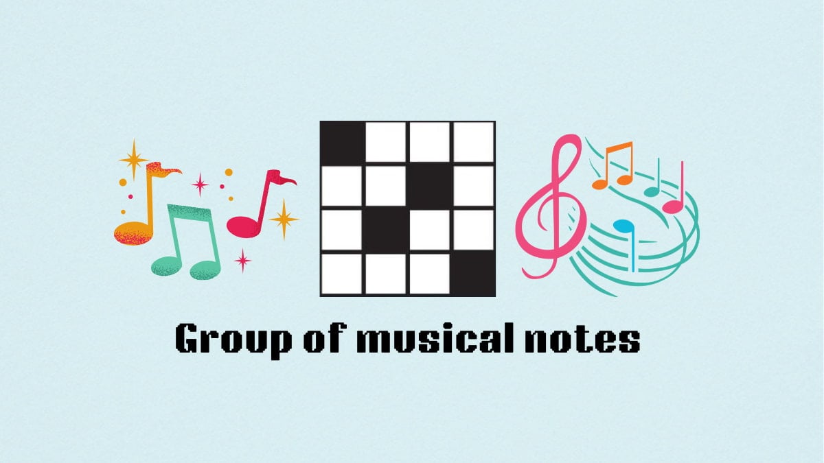 Colorful music notes next to the Group of music notes clue for the NYT Mini Crossword.