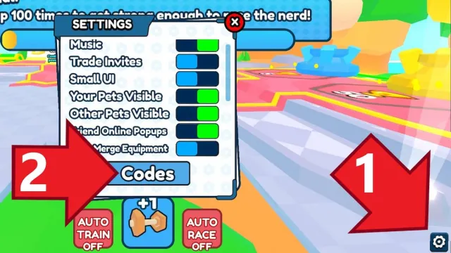 Gym Race Simulator Settings and Codes buttons