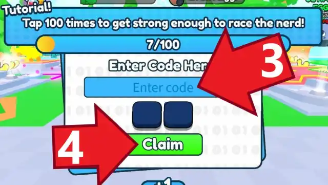 Gym Race Simulator code redemption menu.