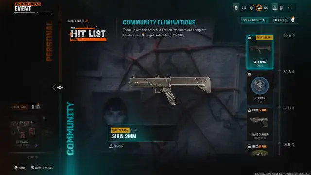 The Hit List community rewards screen BO6