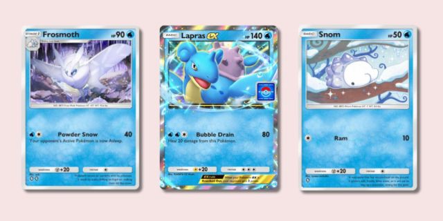 Frosmoth, Lapras ex, and Snom Pokémon TCG Pocket cards.