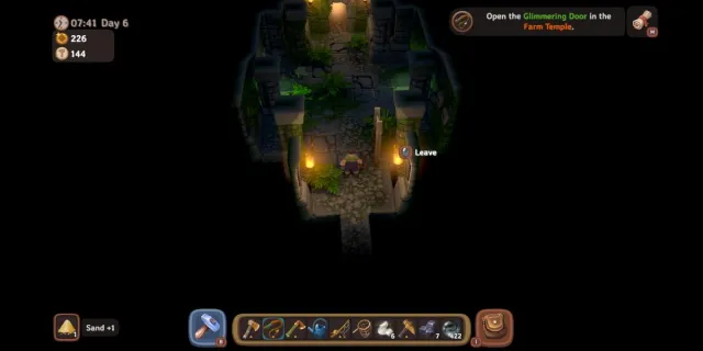 Walkthrough screenshot of Luma Island Farm Temple showing path, player character, and treasure.