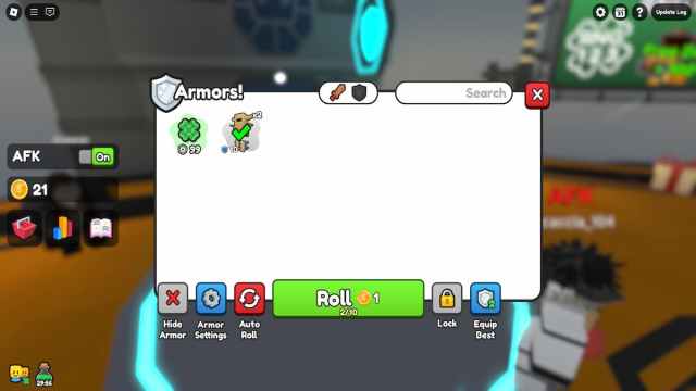 RNG Battles Armors roll menu