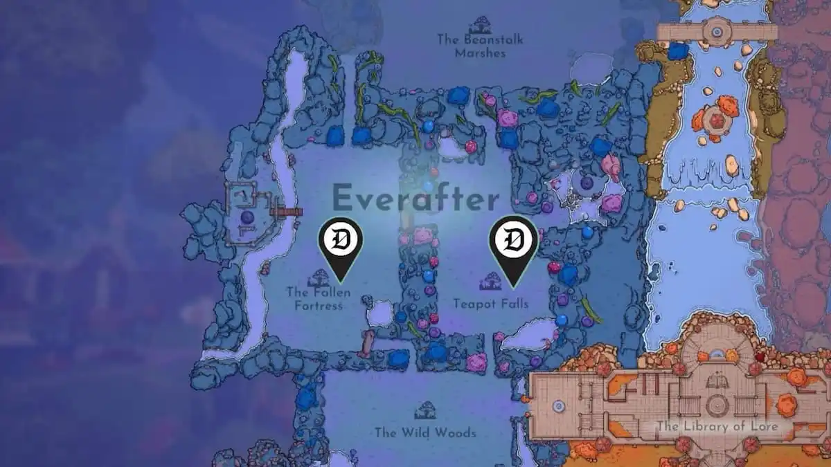 All Slate Gray Roses locations marked on a map in Disney Dreamlight Valley.