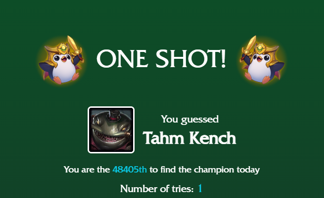 a green image that says one shot, you guessed tahm kench