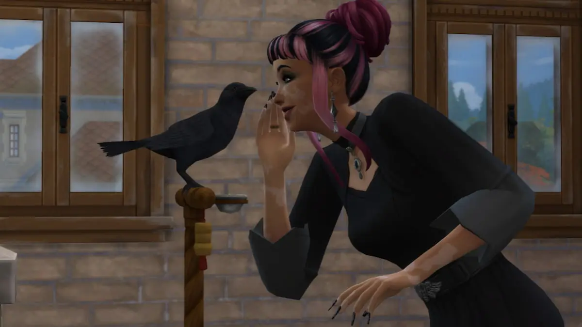 Whispering to a Crow in The Sims 4 Life & Death.