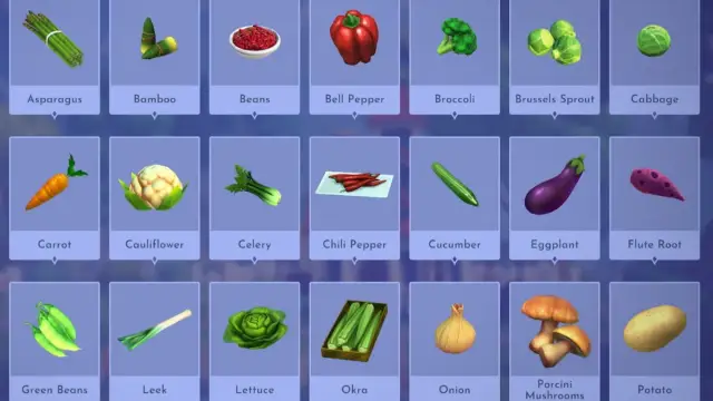 A bunch of Vegetables listed in Disney Dreamlight Valley.