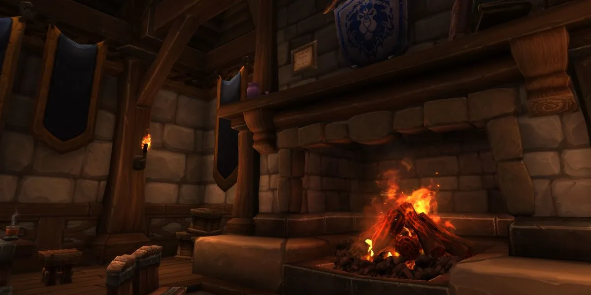 Alliance Garrison fireplace in World of Warcraft.