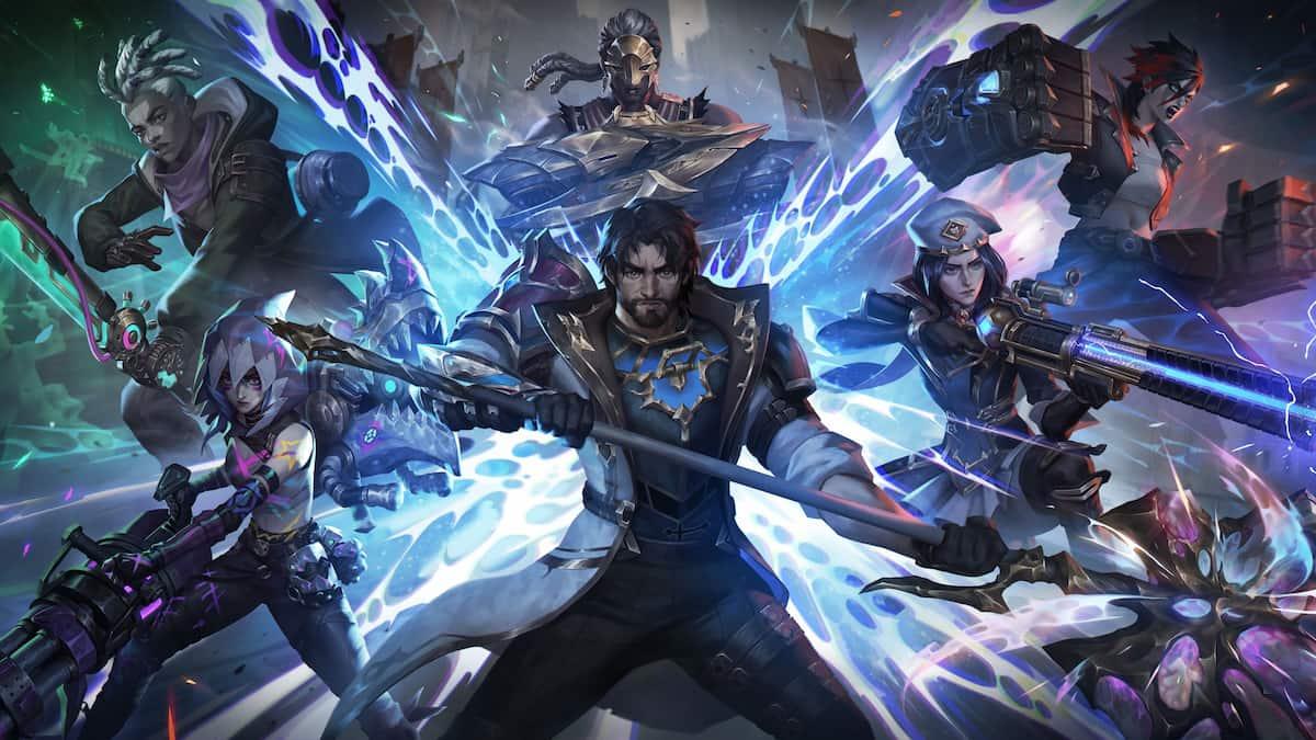 Picture showing Arcane characters like Jayce, Jinx, Vi, Ambessa, Caitlyn, and Ekko.