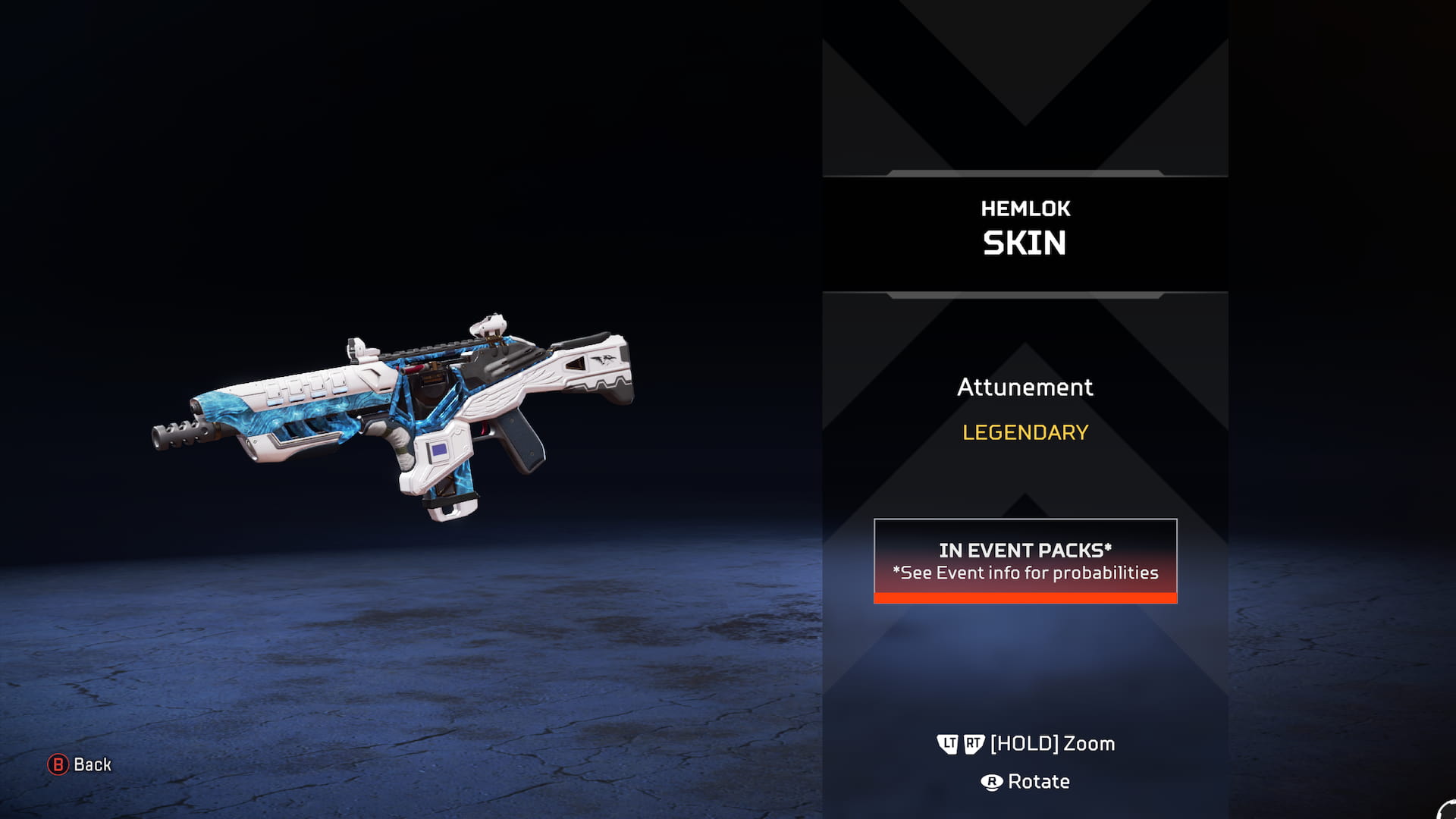 A Hemlok AR skin in white and blue with glowing blue designs.