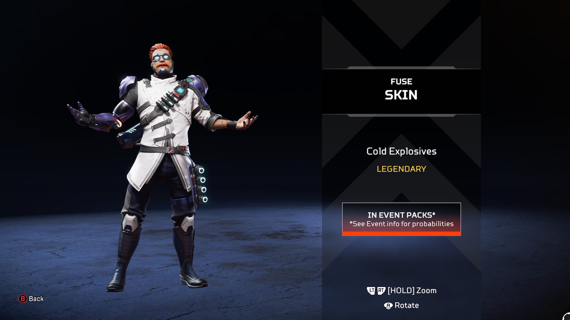 Fuse wears a white coat and goggles made to look like a mad scientist's.