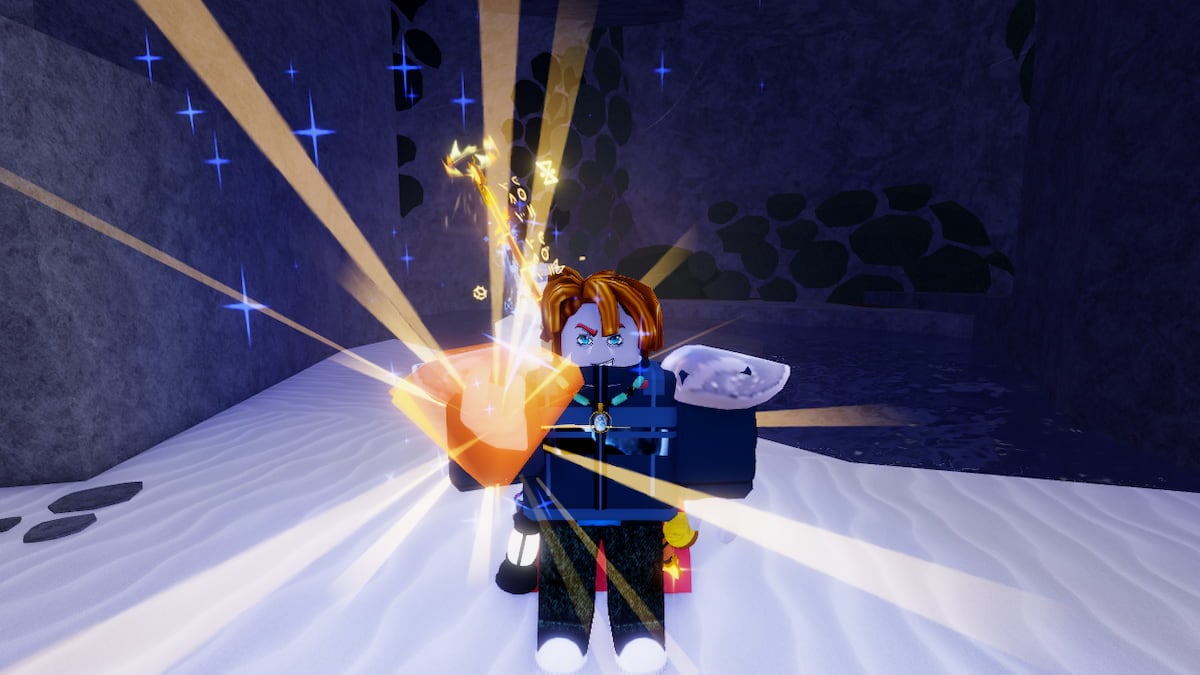 Picture showing the player carrying the Glass Diamond near the Overgrown Caves in Fisch.