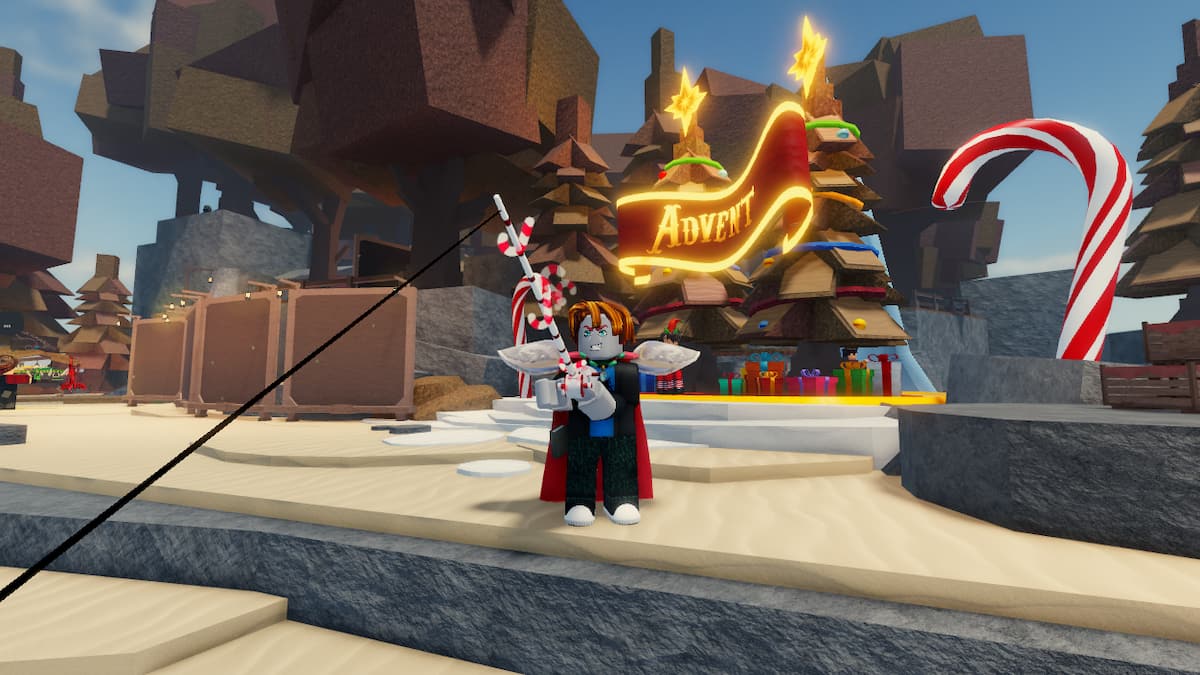 Picture showing a player using the Candy Cane Rod in Fisch.